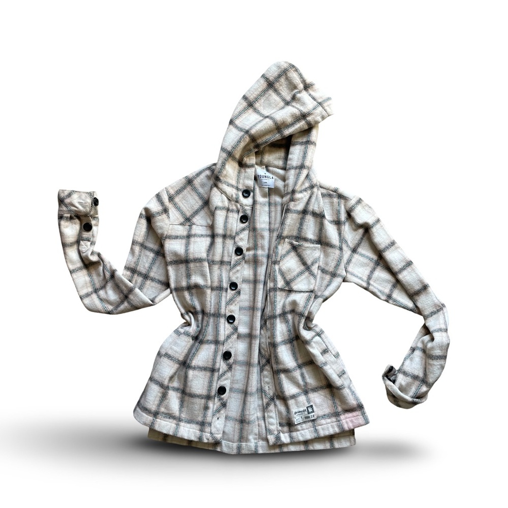 Plaid Hooded Button-Up Jacket